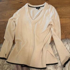 Rag & Bone Womens 100% Cashmere V Neck Sweater Size S light cream black lining